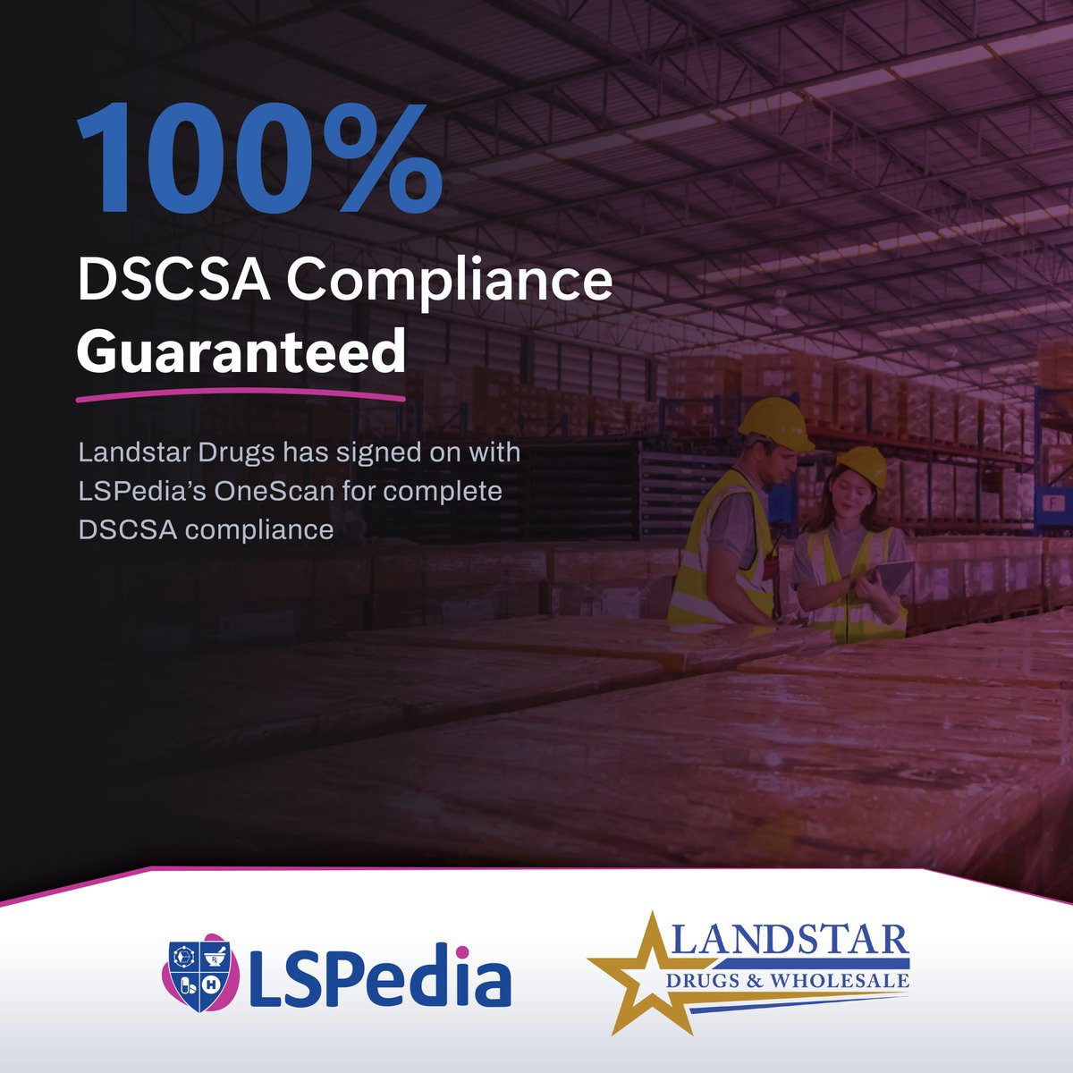 We’re proud to congratulate Landstar Drugs & Wholesale on their launch! Running #OneScan, the #1 #DSCSA compliance solution in the industry, Landstar delivers 100% DSCSA compliance from day 1.

#supplychain #trackandtrace #wholesaler