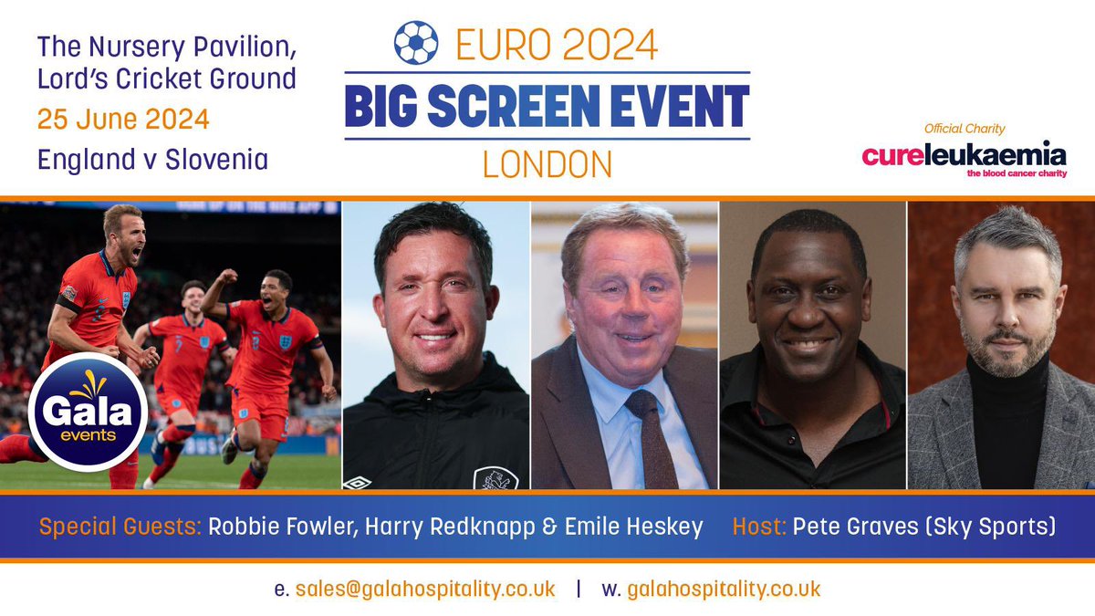 London Euros! Join me for a memorable England v Slovenia clash (25 June) at @HomeofCricket. Enjoy a three-course meal & big screen experience with @Robbie9Fowler & @redknapp. Limited packages available! bit.ly/LondonLordsBig…
