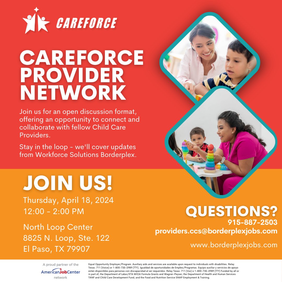 Get ready to join the conversation at the Careforce Provider Network open discussion! 📅 Mark your calendar for April 18th - a day to connect with peers, discuss childcare, and get the latest updates from WSB. Let's innovate care together! 🌟