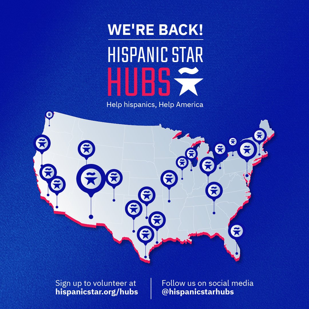 The #HispanicStarHubs are back, and we couldn't be more excited! 🎉 Join a nationwide community of volunteers who are helping Hispanics move forward and make a difference together! Sign up at hispanicstar.org/hubs, and let's be the change we want to see!🌟 #TogetherWeShine
