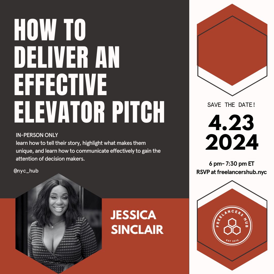 *IN-PERSON EVENT* You may only get a few seconds to make a first impression — but don't let that hold you back. Perfect your elevator pitch at the @nyc_hub on Tuesday, April 23 at 6 p.m. All you need is a notebook and a smile. Sign up today: eventbrite.com/e/how-to-deliv…