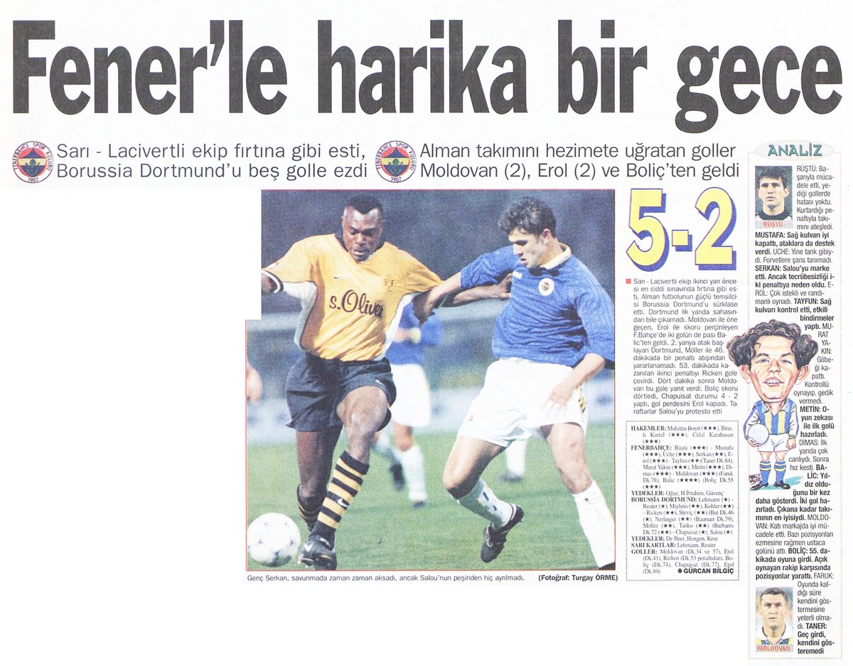 🗓️ 24 Ocak 1999
🇹🇷 #Fenerbahçe 5-2 Borussia Dortmund 🇩🇪
📝 Sezon başında önce bize imza atan fakat sonra Dortmund'a transfer olan Togolu santrafor Salou'yu maç boyunca protesto etmiştik! Yerine aldığımız Moldovan 2 gol atmıştı.