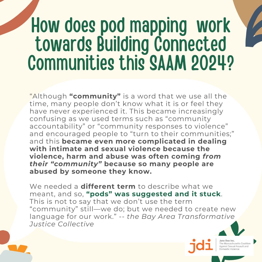 janedoe's tweet photo. Pod Mapping is a fantastic tool for identifying the close people and community survivors can go to after experiencing violence, in growing our support network and #BuildingConnectedCommunities! https://t.co/CawMWGWbZm