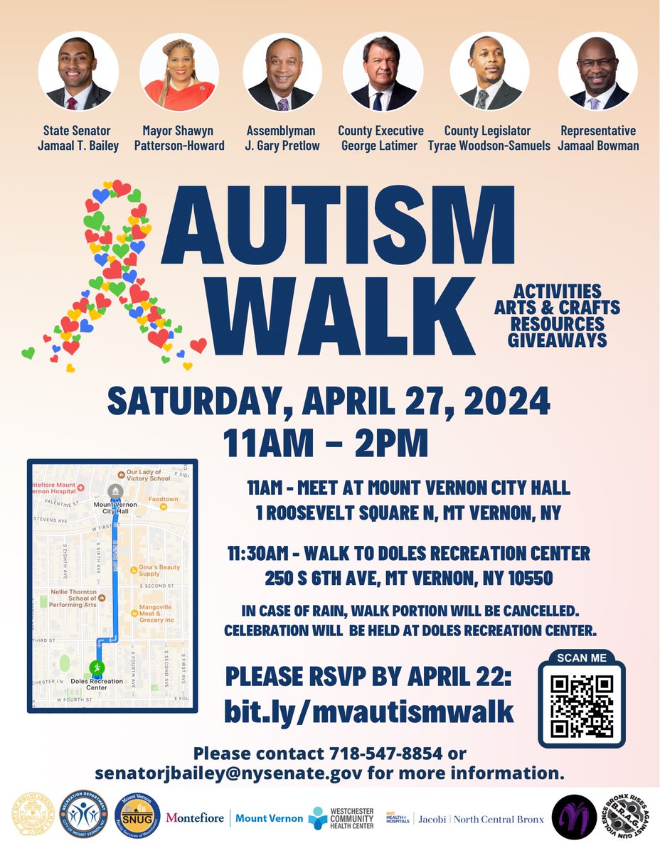 Our annual Autism Walk will kick off at Mount Vernon City Hall on Saturday, April 27th at 11am! We will be walking to support individuals on the autism spectrum & raising awareness and acceptance for people living with developmental disabilities. RSVP at bit.ly/mvautismwalk