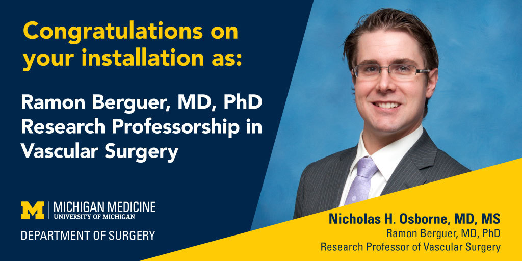 Congratulations to Dr. Nicholas Osborne on his installation as the Ramon Berguer, MD, PHD Research Professor in Vascular Surgery!