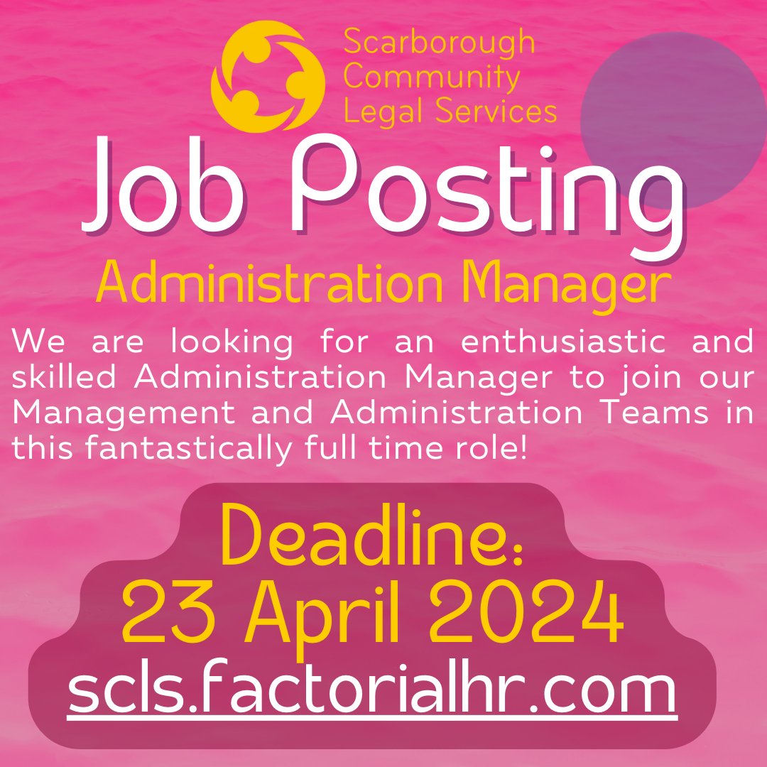 🤯 It's the *last* day for our current Admin Manager, but... are you our next one? Check out our hiring site for more details on this full-time role which is up for applications until 23 April 2024 at 11:59 PM: scls.factorialhr.com #SCLS #ScarbTO #TOJobs 📅