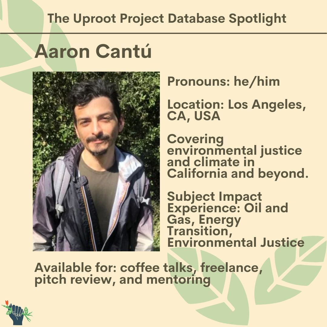 This month, our featured Uproot Project Database member is climate writer and Uprooter Aaron Cantú! Check out the Uproot Project Database here: buff.ly/3c8gPYf