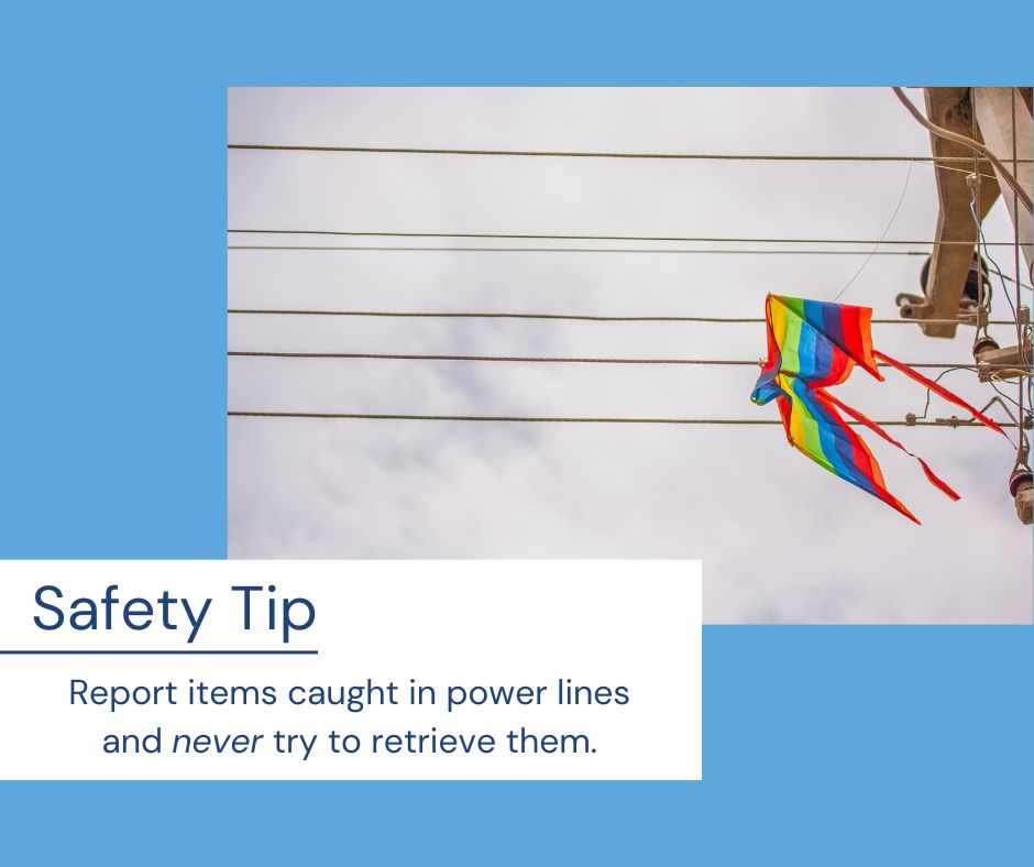 ⚠️🚫 Never attempt to retrieve any type of object caught in a power line. Leave it alone and immediately call us at 888-544-4877 to report the problem. #StopLookLive