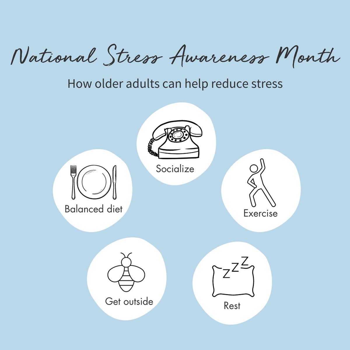 April is National Stress Awareness Month, and we all experience stress. Common remedies include going outdoors, exercising, sleeping and eating right, and spending time with others. How do you manage stress? #StressAwarenessMonth #SonidaSeniorLiving #FindYourJoyHere