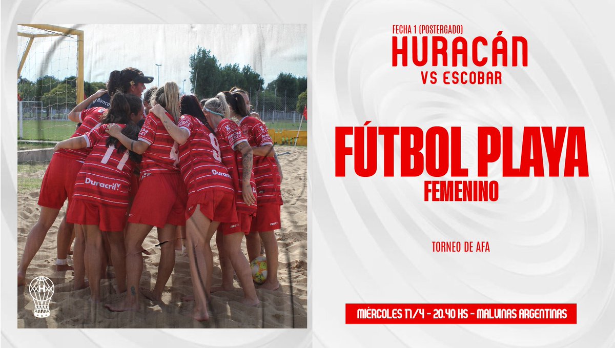 #Huracán 🎈 #FútbolPlaya

🏝️ Este miércoles 17/4, la Primera del Femenino del Globo se enfrentará a #Escobar por la #Fecha1 (Postergado) del Torneo de @afa desde las 20:40, en Malvinas Argentinas
