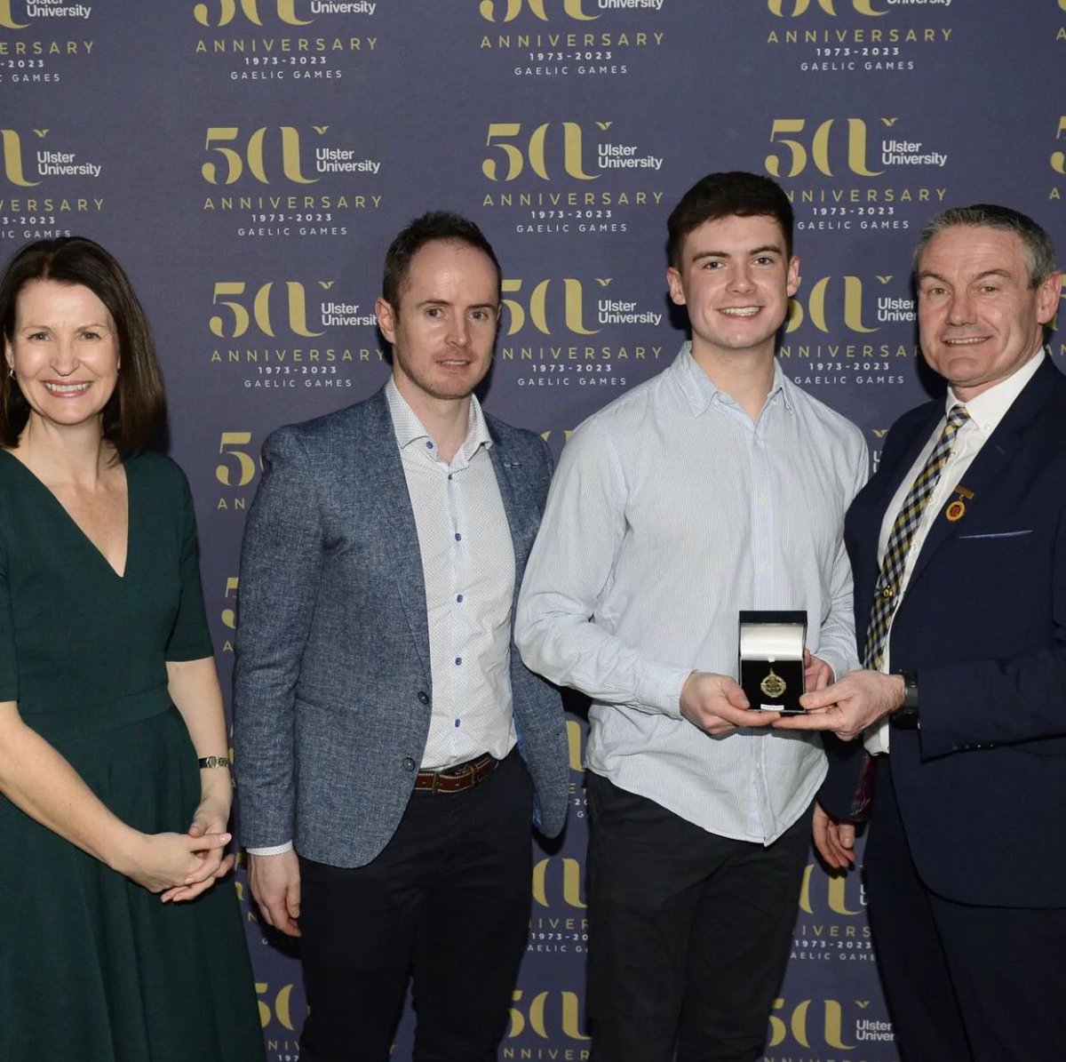 A big well done to Footballer Oisin Gorman on picking up his Sigerson Cup medal yesterday evening at @UlsterUniGAA presentstion event. @AontroimGAA