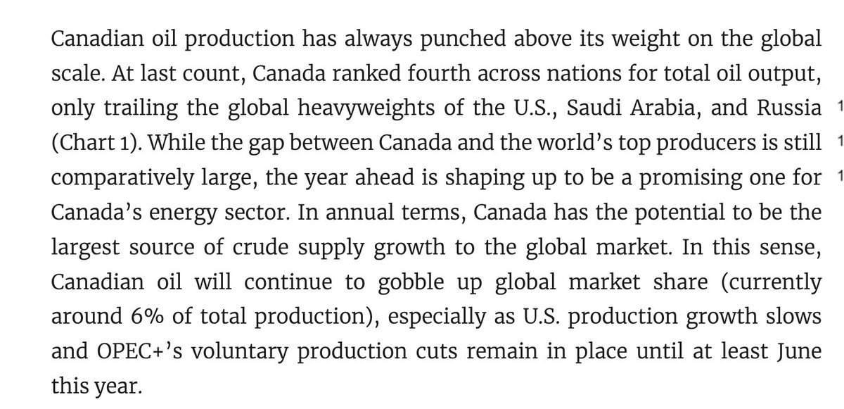 From a recent TD Economics report. Canada, and I quote, 'has the potential to be the largest source of crude supply growth to the global market.' But, you know, the Trudeau government is definitely killing the oil and gas industry. #cdnpoli