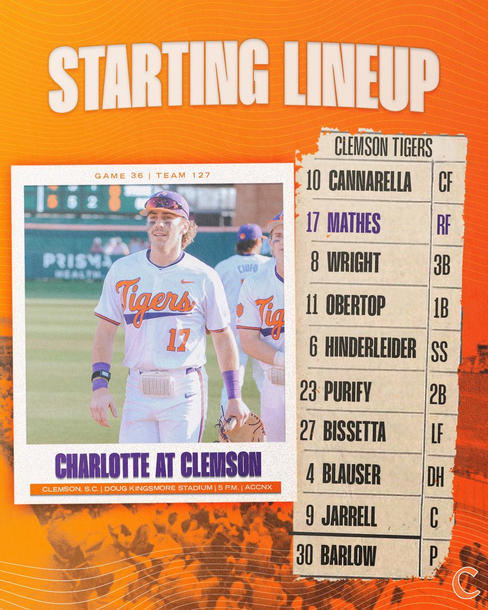 The Lineup on Tuesday🐅 #Clemson #Team127