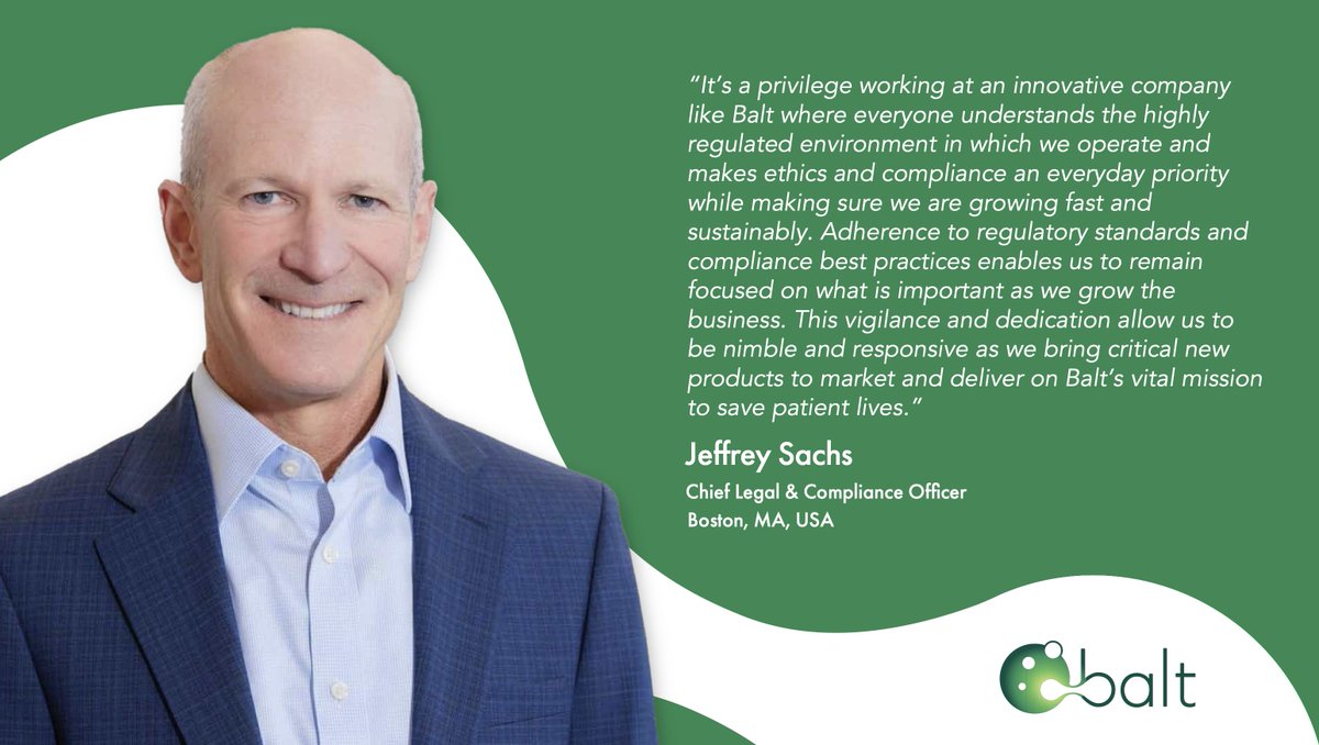 Balt is a thriving medical device company with a remarkable team. Join us as we continue our series of insights directly from the management team with a quote from Jeffrey Sachs, Chief Legal & Compliance Officer #InspireSuccess #ManagementQuotes