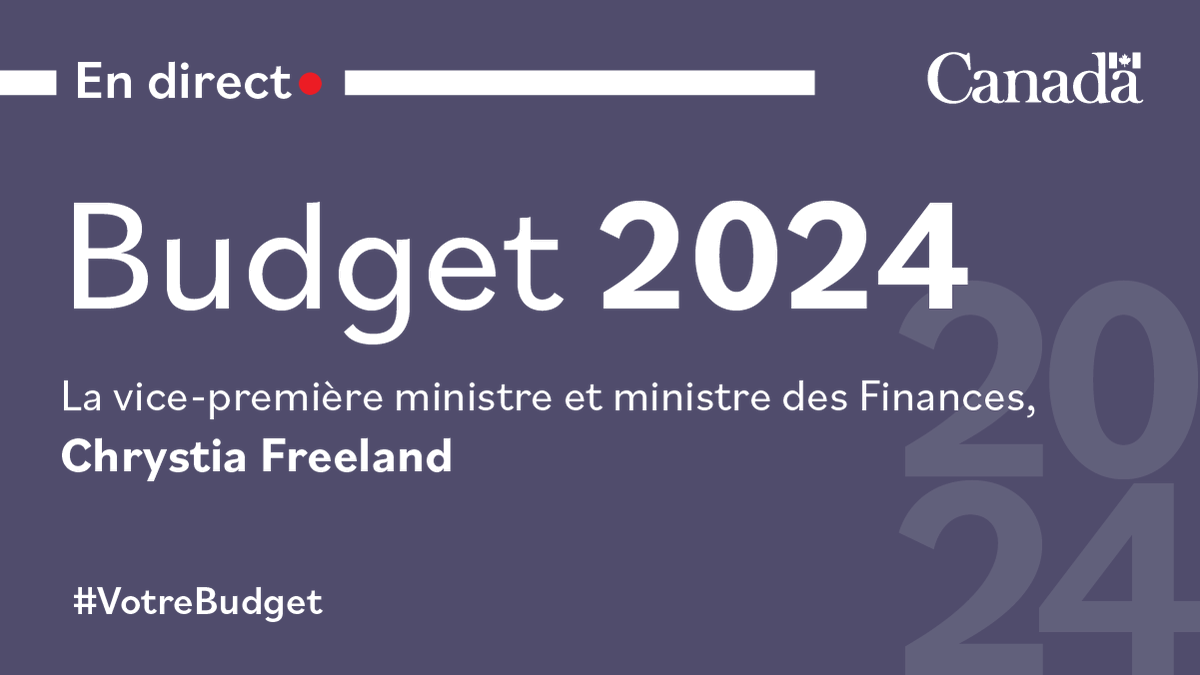 La vice-première ministre et ministre des Finances, Chrystia Freeland, présente le #Budget2024 à la Chambre des communes. Soyez à l’écoute : ow.ly/Z78U50RhzKB #VotreBudget