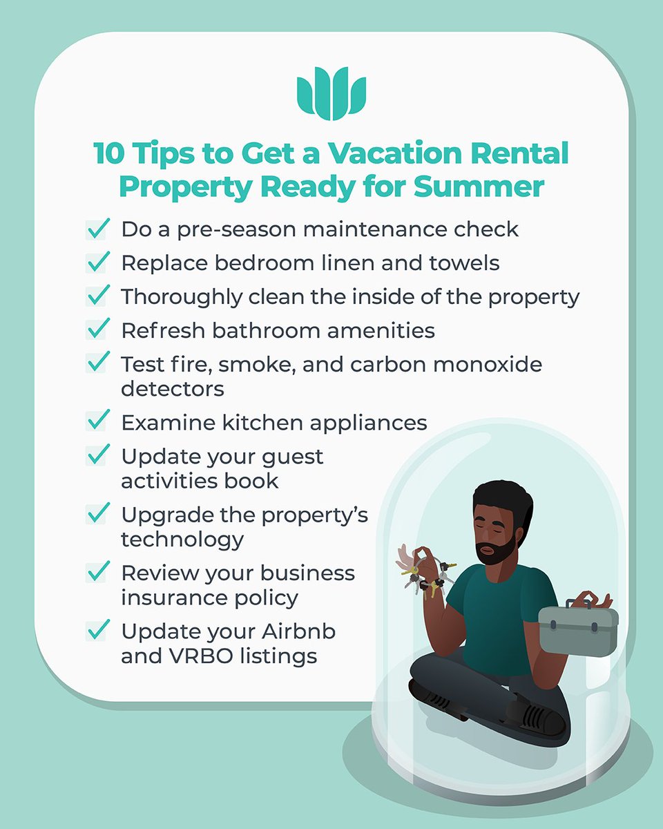 #AirbnbHosts & #VRBOhosts are gearing up for summer. Here are tips to prepare your #VacationRental property, reduce your risks & give you an edge in wooing guests.

👉 ow.ly/sA6l50Rg7hm 🏡 

#Airbnb #VRBO #shorttermrental #smallbusiness #landlord #businessinsurance #Canada
