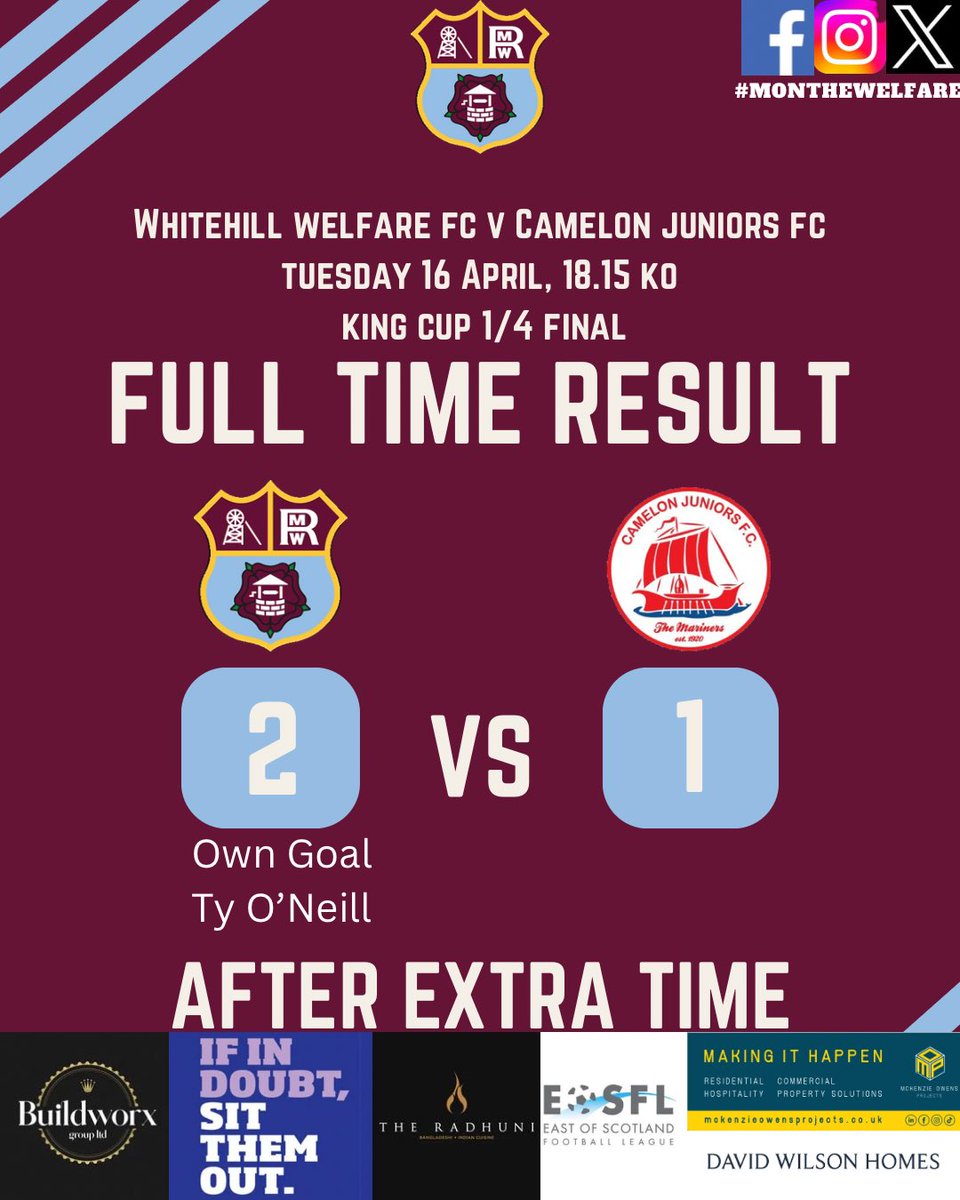 The Welfare have a Semi.

A fantastic result for the welfare tonight following an extra time winner from Ty O’Neill to secure a 2-1 win to take us into the Semi Final of the King Cup. 

To a man the welfare were excellent and fully deserved the win tonight