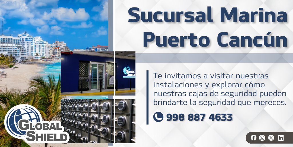 Visita nuestra sucursal Marina Puerto Cancún, dentro del centro comercial Marina Puerto Cancún, Zona Hotelera, 77500 Cancún, Q.R.
👉 globalshield.com.mx/cajas-de-segur…
🌐 Marina Puerto Cancún.
 📱 998 887 4633
#Globalshield  #rentacajasdeseguridad #MarinaPuertoCancún