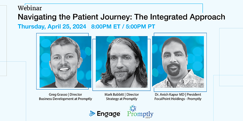 Looking to enhance patient care with innovative technology? Join our Webinar: Discover how Engage & Promptly can revolutionize your #healthcare practice. Register now bit.ly/43Ys64r

#PatientJourney #PatientEngagement #PatientEducation #PatientCare #HealthTech #MedTech