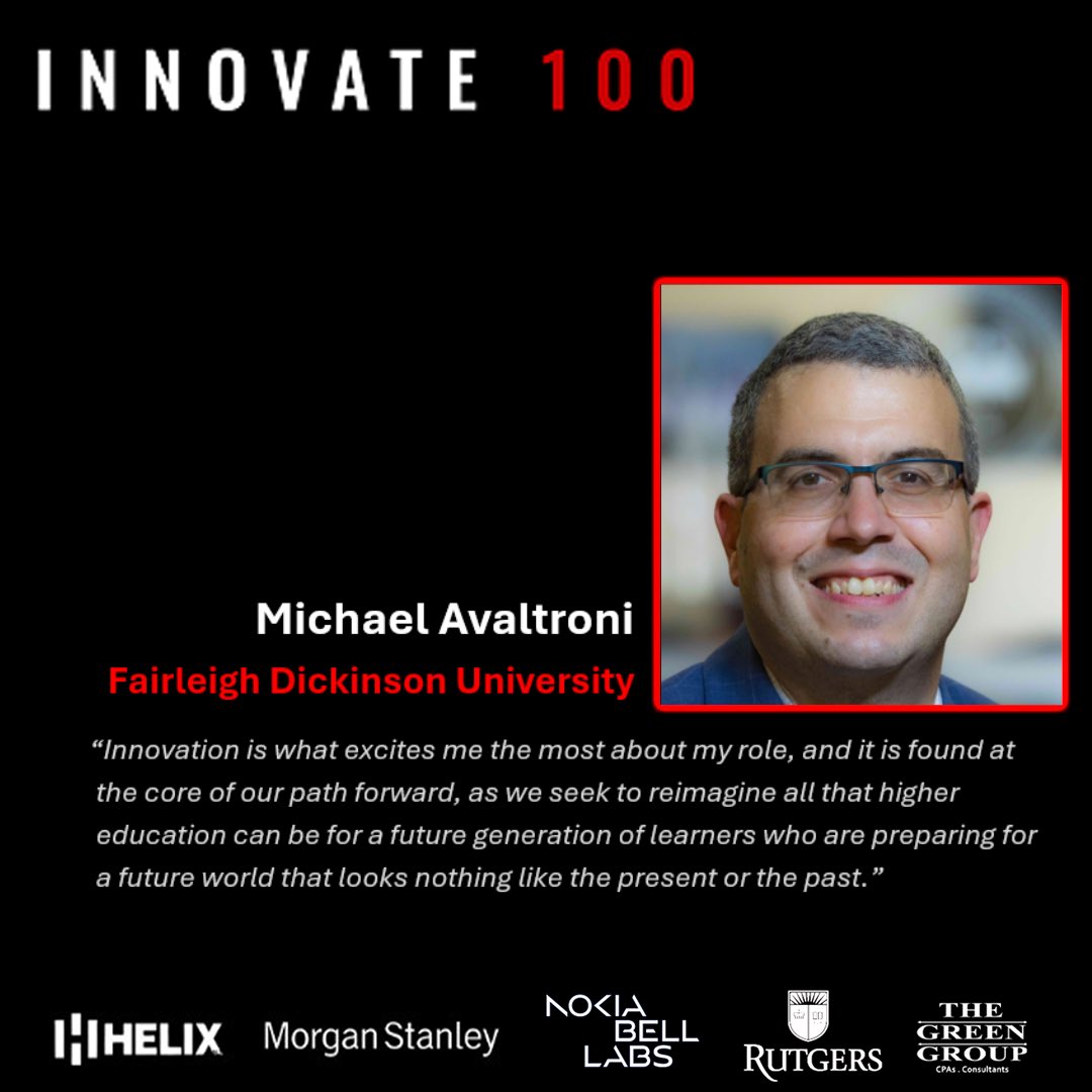 Honored to be recognized on the Innovate 100 list, and excited to be able to bring a spirit of innovative thinking to higher education at a time where we so desperately need it! Hope you can join us as we celebrate innovation on May 14th, innovatenewjersey.com @FDUWhatsNew