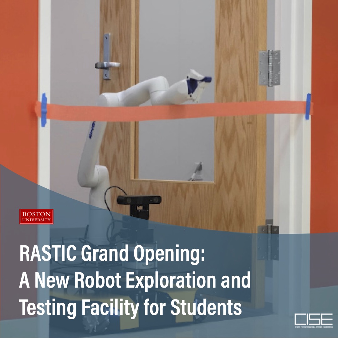 The opening of the Boston University RASTIC was marked with a robotic ribbon-cutting ceremony offering a facility that enables the creation of different types of robots, from basic models to advanced AI-powered robots. Read the full article here: bu.edu/cise/rastic-gr…