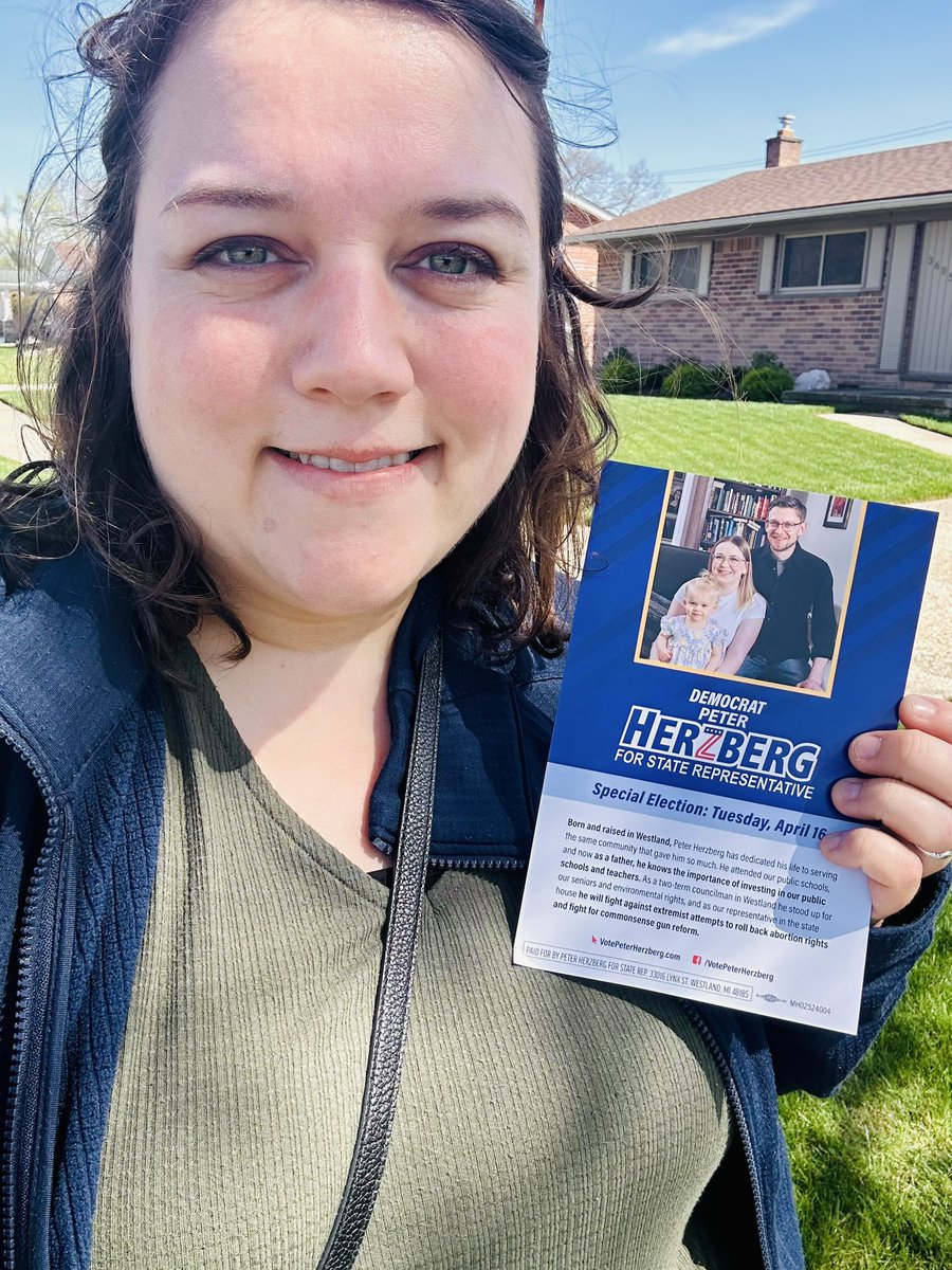 Out on doors today for Peter Herzberg! If you live in Westland or Warren, please get to the polls before 8 tonight to support Peter in Westland and @MaiXiongMI in Warren!