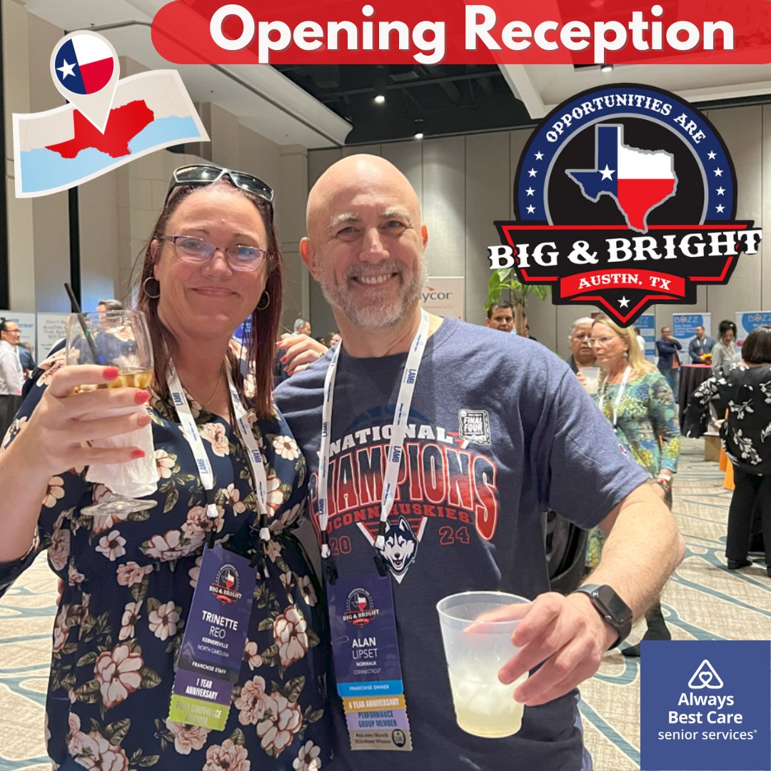 We are bonding with fellow senior care experts at the Opening Reception. Cheers!

#BiggerAndBrighterInTexas #AlwaysBestCareConference #Austin #ATX #Conference #SeniorServices #SeniorCareIndustry #BringingTheBestCareHome #EducationIsKey #LifelongLearning #SeniorServices