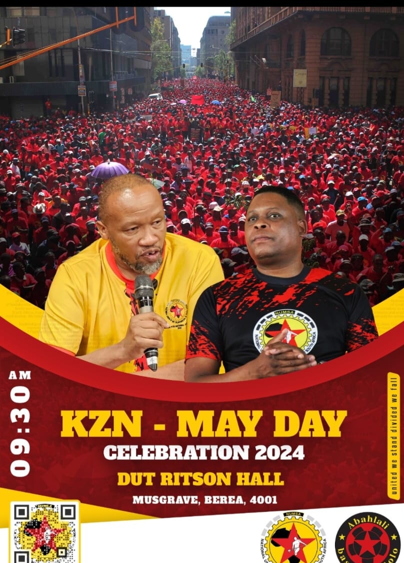 The KwaZulu-Natal region of NUMSA is hosting its #WorkersDay celebration on the 1st of May.
#ForTheLoveofTheWorkingClass 
❤️🖤💛