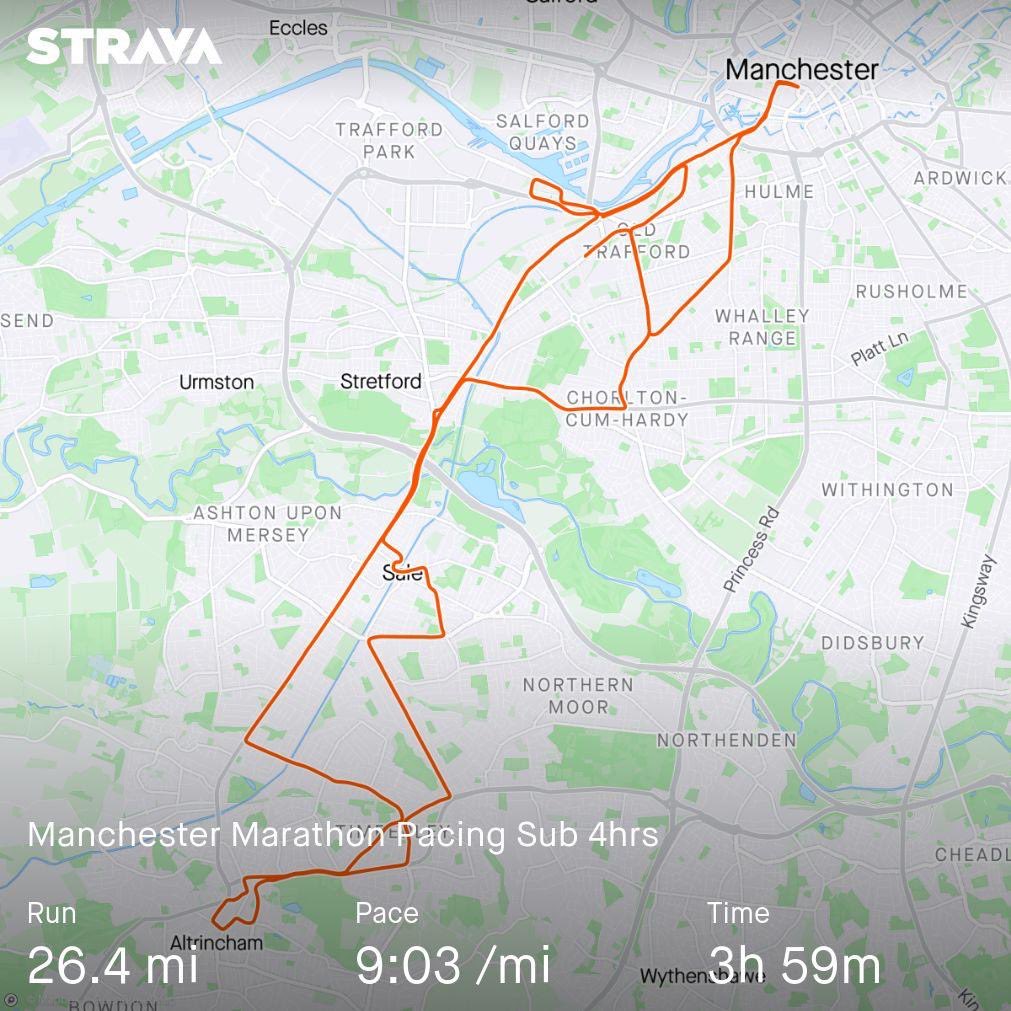 Really enjoyable second <a href="/Marathon_Mcr/">Manchester Marathon</a> on Sunday as part of the official pace team. Proud to lead home the huge sub 4hr group from the yellow wave coming home in 3.59.18. Lots of happy runners hitting their targets. Fantastic support from the crowd and superbly organised event.