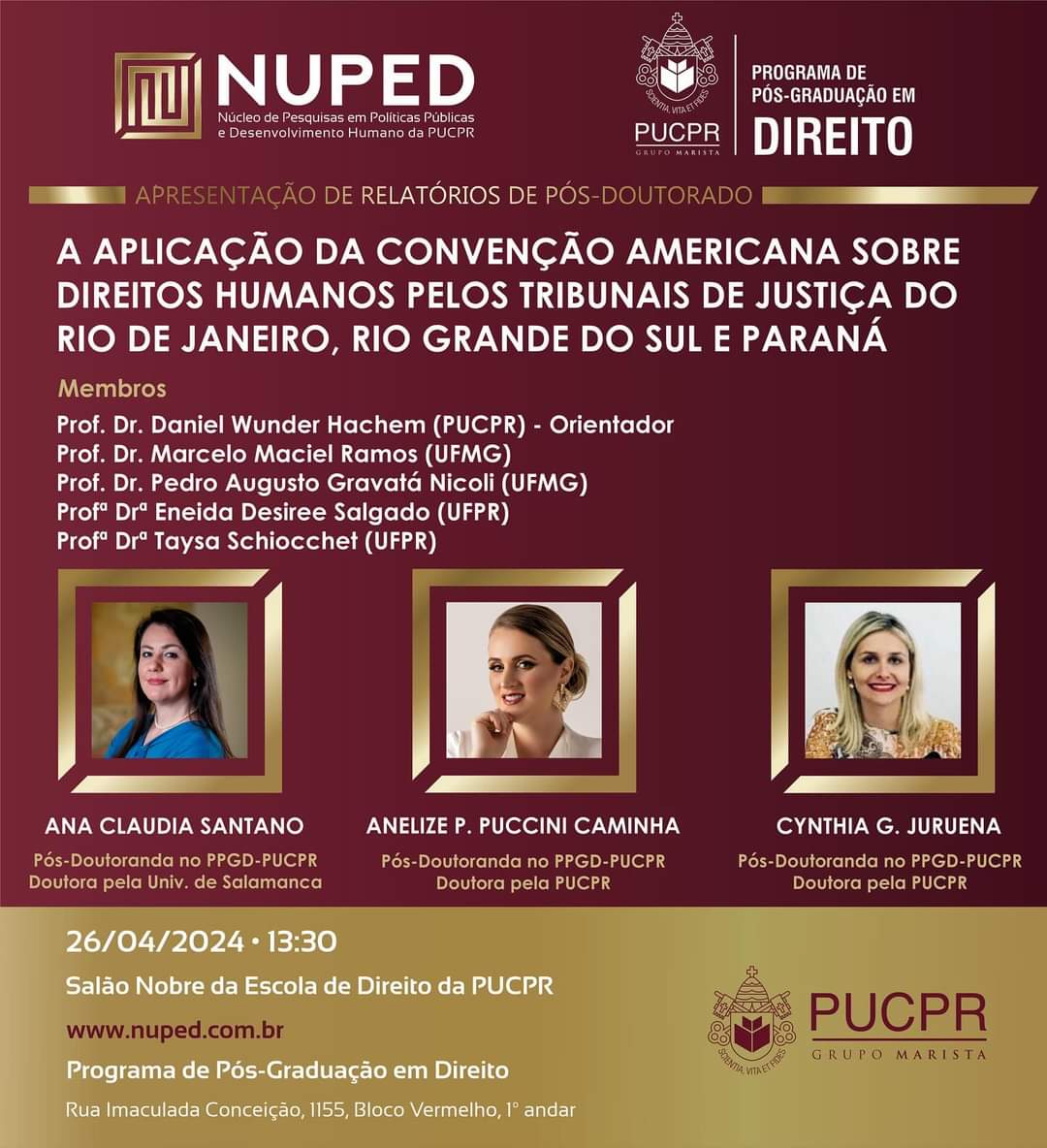 E não é que serei pós-doutora novamente pela grande <a href="/PUCPRoficial/">PUCPR</a>?

Pois sim, e com esse projeto que promete muito, capitaneado enormemente pelo <a href="/DanielWHac/">Daniel Wunder Hachem</a>

Primordial saber como anda a aplicação da Convenção Americana de direitos humanos no Brasil.

instagram.com/p/C51G1_BLXHZ/…