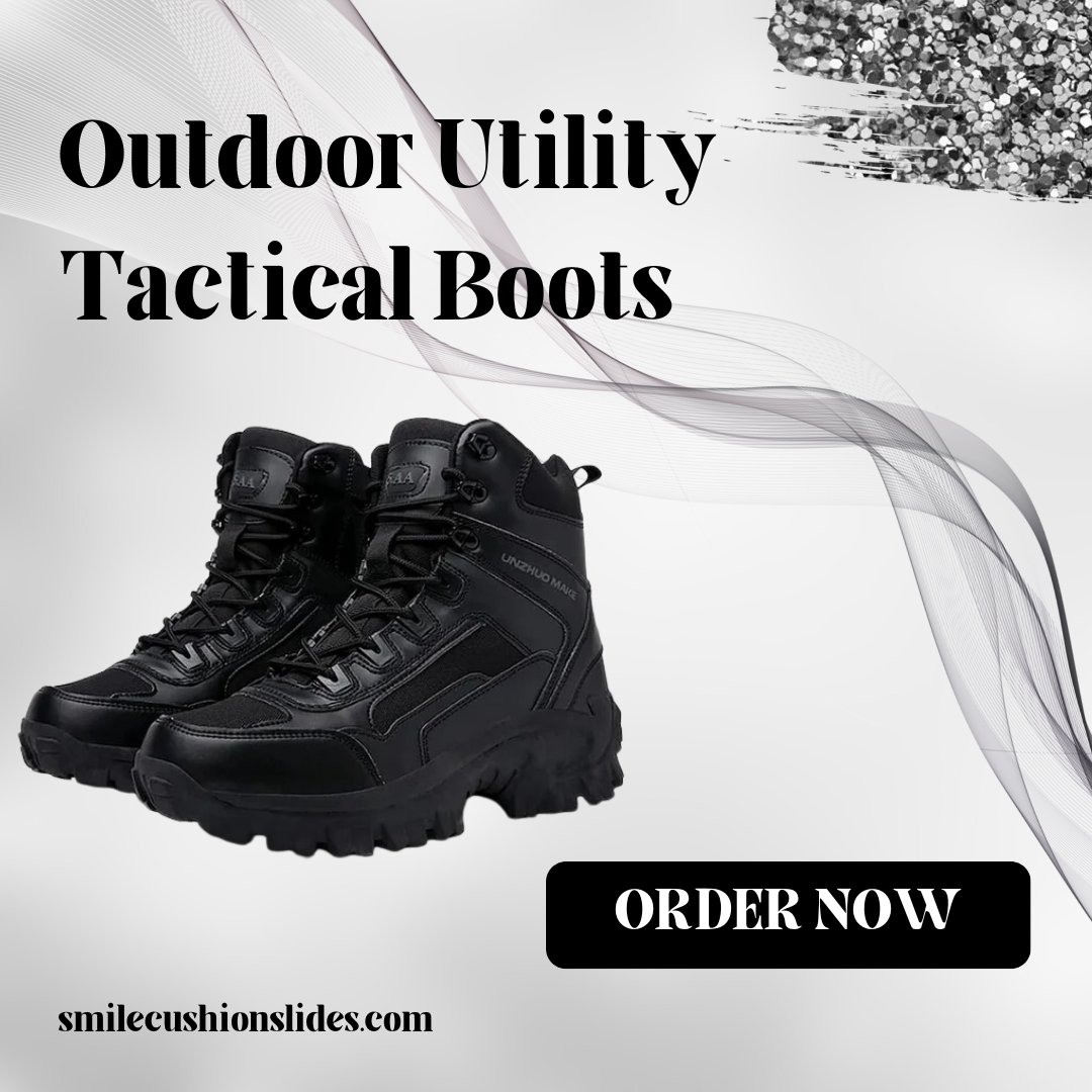 The Outdoor Utility Tactical Boots available on Smile Cushion Slides are designed for both durability and comfort. These boots are ideal for outdoor activities such as hiking, tactical operations, or everyday wear. 
Shop Now: smilecushionslides.com/products/outdo…
#TacticalBoots #OutdoorGear