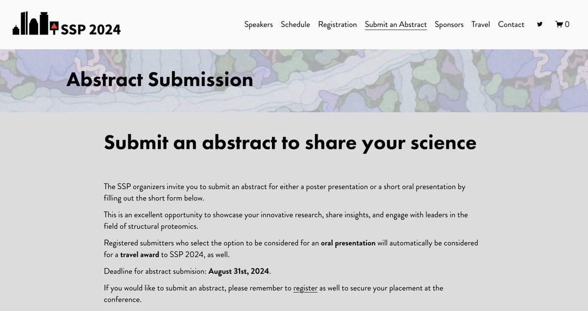 Announcement to all structural proteomicists, deadline to submit abstracts for #SSP2024 is 31st August 2024 to be considered for a Travel Award to Cambridge, MA! Looking forward to reading about your exciting work. #TeamMassSpec