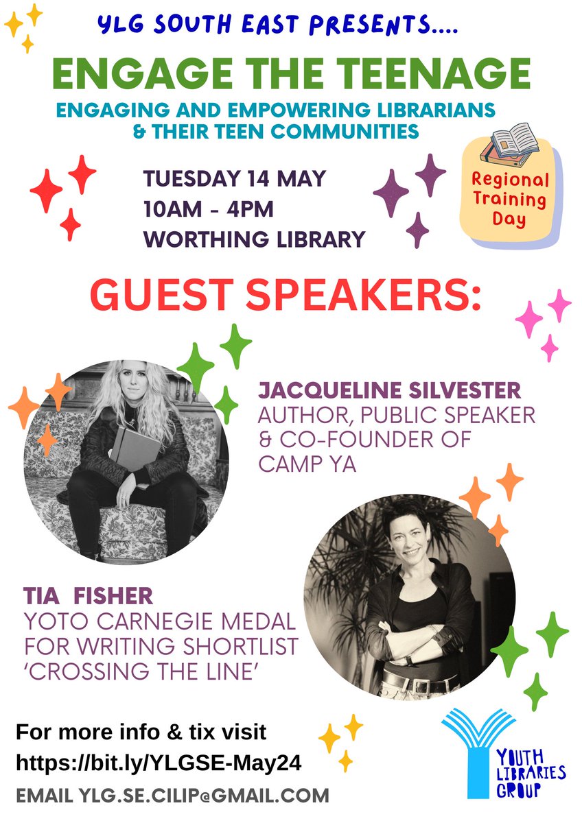 NEXT MONTH! Are you ready to #EngageTheTeenage with us? the #YLGSE Training Day takes place 10am -4pm on Tuesday 14 May at Worthing Library. With our key guest speakers @tiafisher_ & @silvester_jacky! A day of networking & idea sharing not to be missed! @youthlibraries