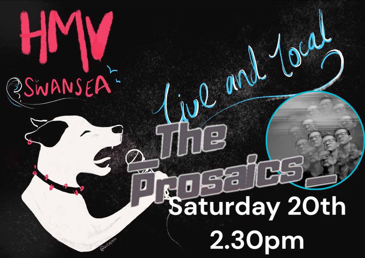 catch @theprosaics at HMV Swansea to support your local talent on Saturday 20th April, 2.30 start 

#hmvliveandlocal #localmusic #localtalent #gig #originalmusic #free