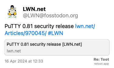 brlinuxblog's tweet photo. Alovose que usa PuTTY pra chegar na shell a partir de ambientes Windows, a atualização de hoje te interessa.
RT @LWN@fosstodon.org: https://t.co/km2Aqg5AXt #retoot https://t.co/DAvnSPlRkJ