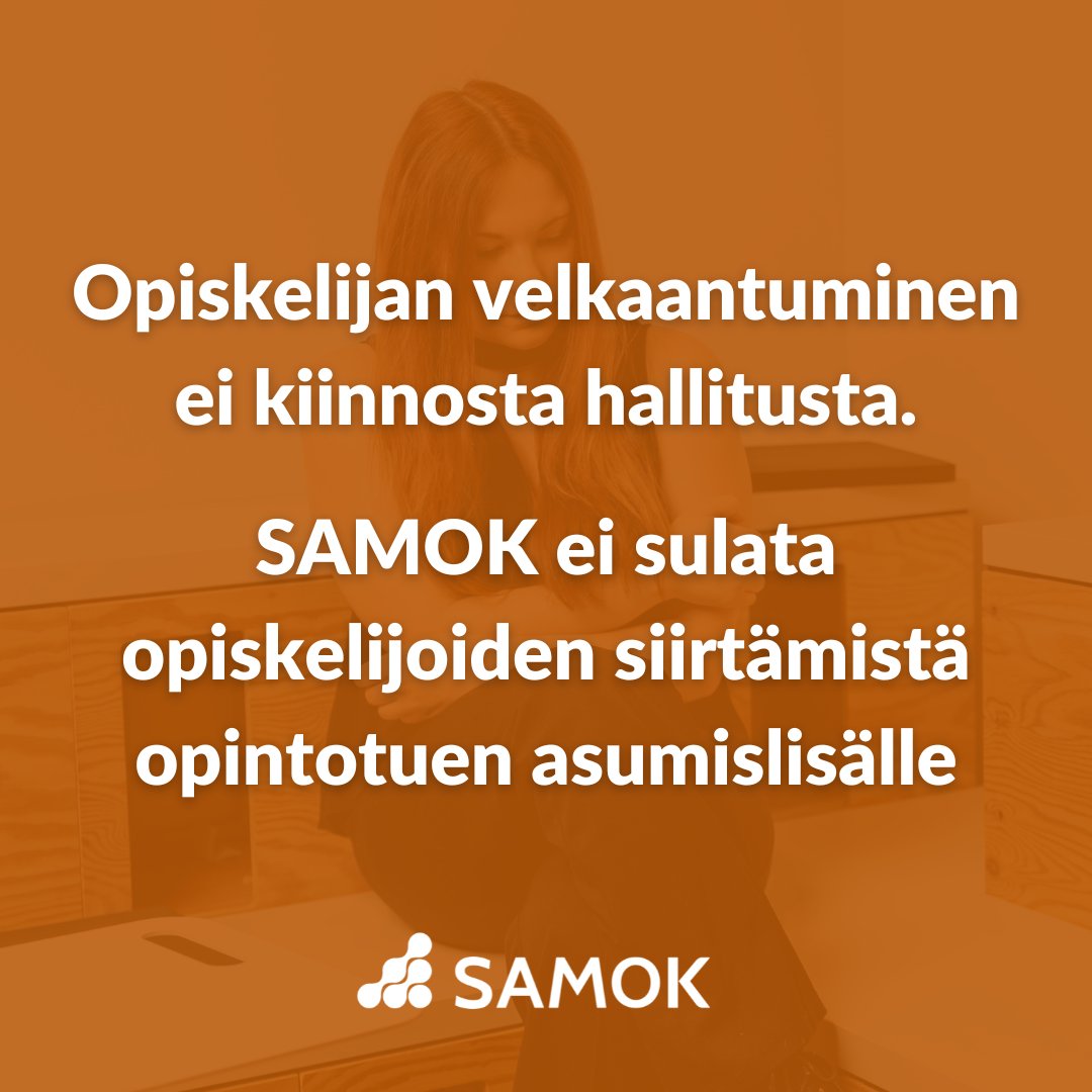 Hallitus on päättänyt kevään kehysriihessä palauttaa opiskelijat yleisen asumistuen piiristä opintotuen asumislisälle. SAMOK on päätöksestä raivoissaan. Asumislisään palaaminen on massiivinen leikkaus opiskelijoiden toimeentulolle. Lue kannanotto: samok.fi/kannanotot/kan…