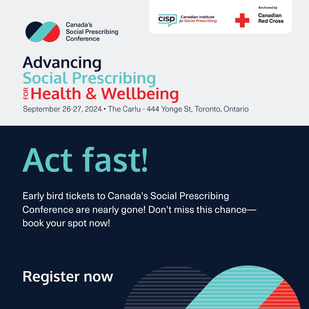 🚨 Hurry!🚨 Early bird tickets for Canada’s Social Prescribing Conference are almost gone. Secure your spot now and save big. Join us in exploring the transformative power of connection and advancing holistic community health. ➡️Register now: bit.ly/4cOuFKv