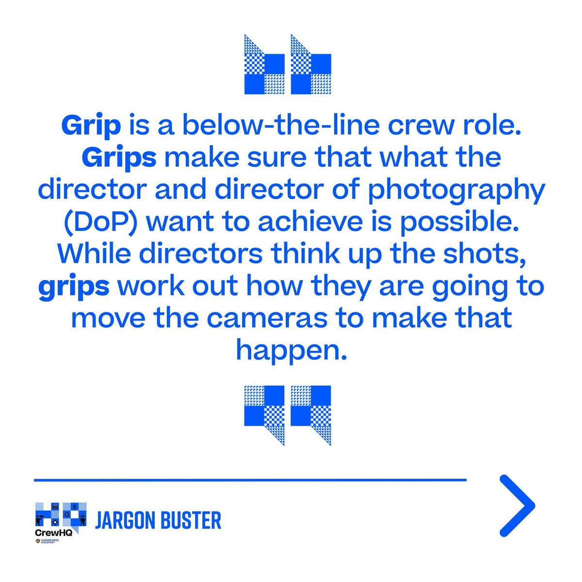 WBCrewHQUK's tweet photo. G is for⦠Grip!
This #TuesdayCrewsday, weβre back with another jargon buster - At CrewHQ, we're committed to breaking down industry barriers to make working in film and TV production accessible for everyone.
#WeAreCrewHQ #ConnectLearnProgress #FilmSchool https://t.co/wXhUiU9IP5