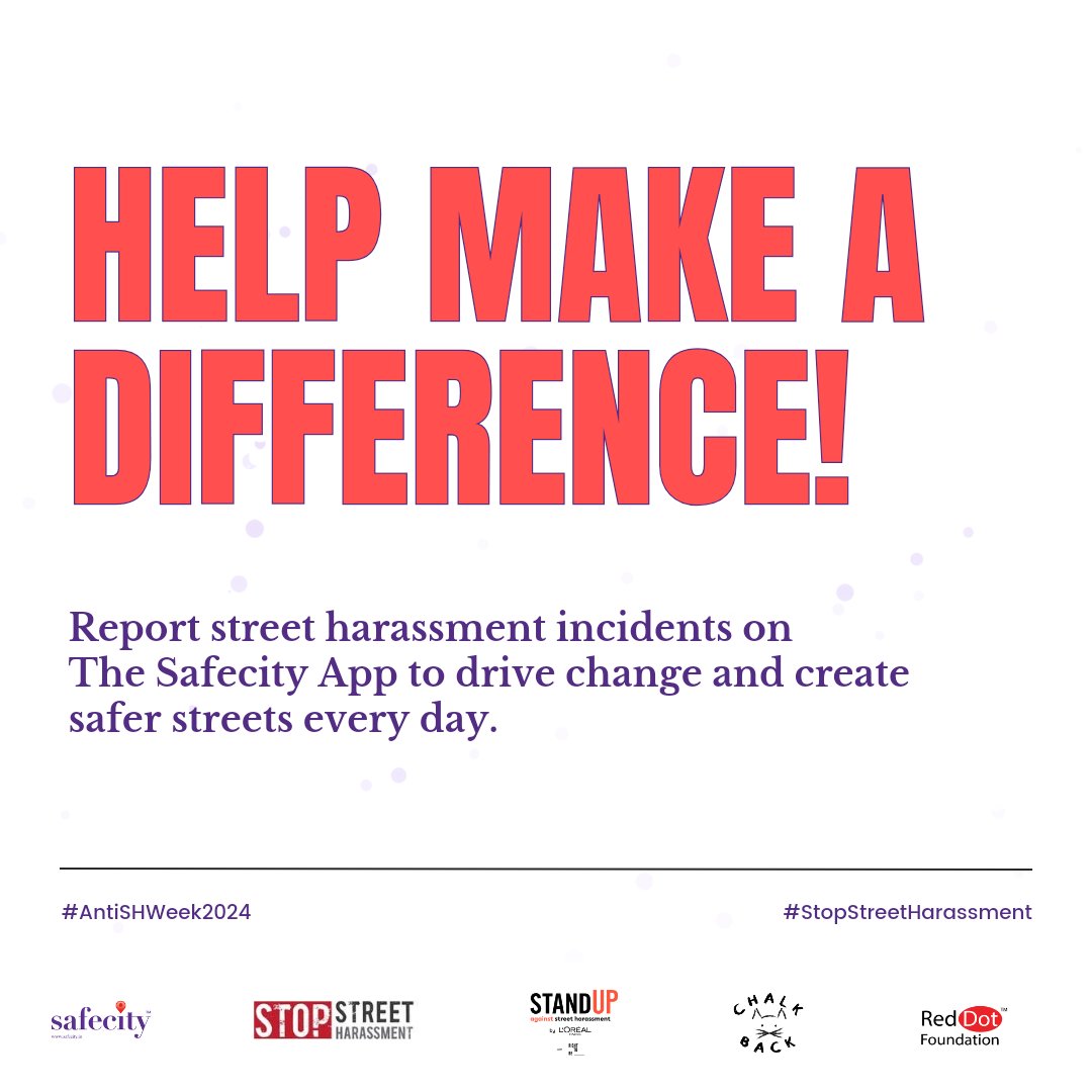 TheSafecityApp's tweet photo. Anonymously report on https://t.co/ZKqQlyo7BF any incidents of sexual harassment and other crimes occurring in public and private spaces.

#AntiSHWeek24 #StopStreetHarassment

#Safecity #RedDotFoundation

#antistreetharassment #freedomofexpression #endharassment #humanrights https://t.co/Li0ToguxBT