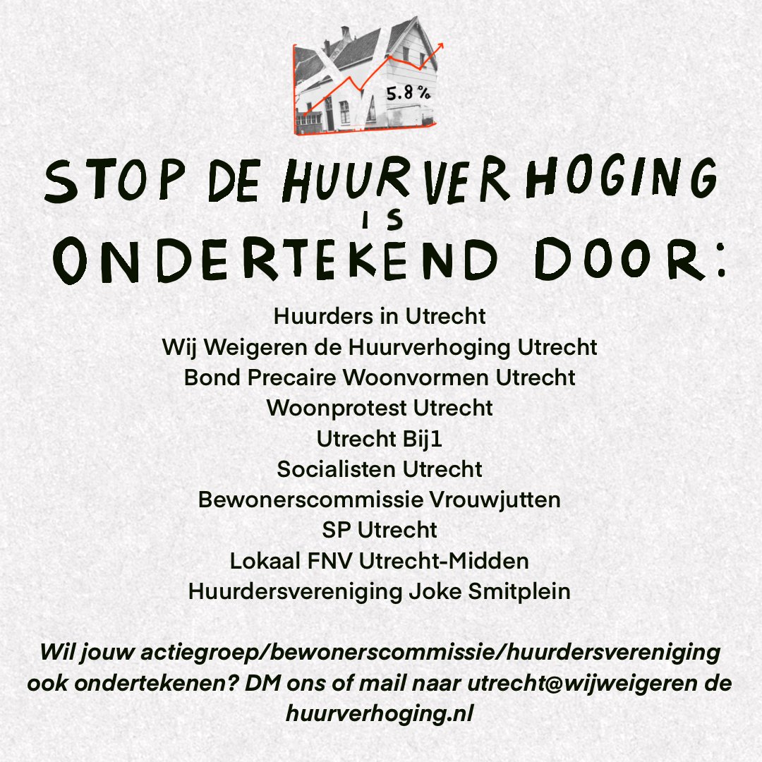 Op 21 April 13:00 demonstreren we bij de Stichting Utrechtse Woningcorporaties (Brennerbaan 106) tegen de huurverhoging! We hebben ook een brief geschreven aan verhuurders, hier te lezen: woonprotestutrecht.nl/nieuws/wwdh-st… (1/3)