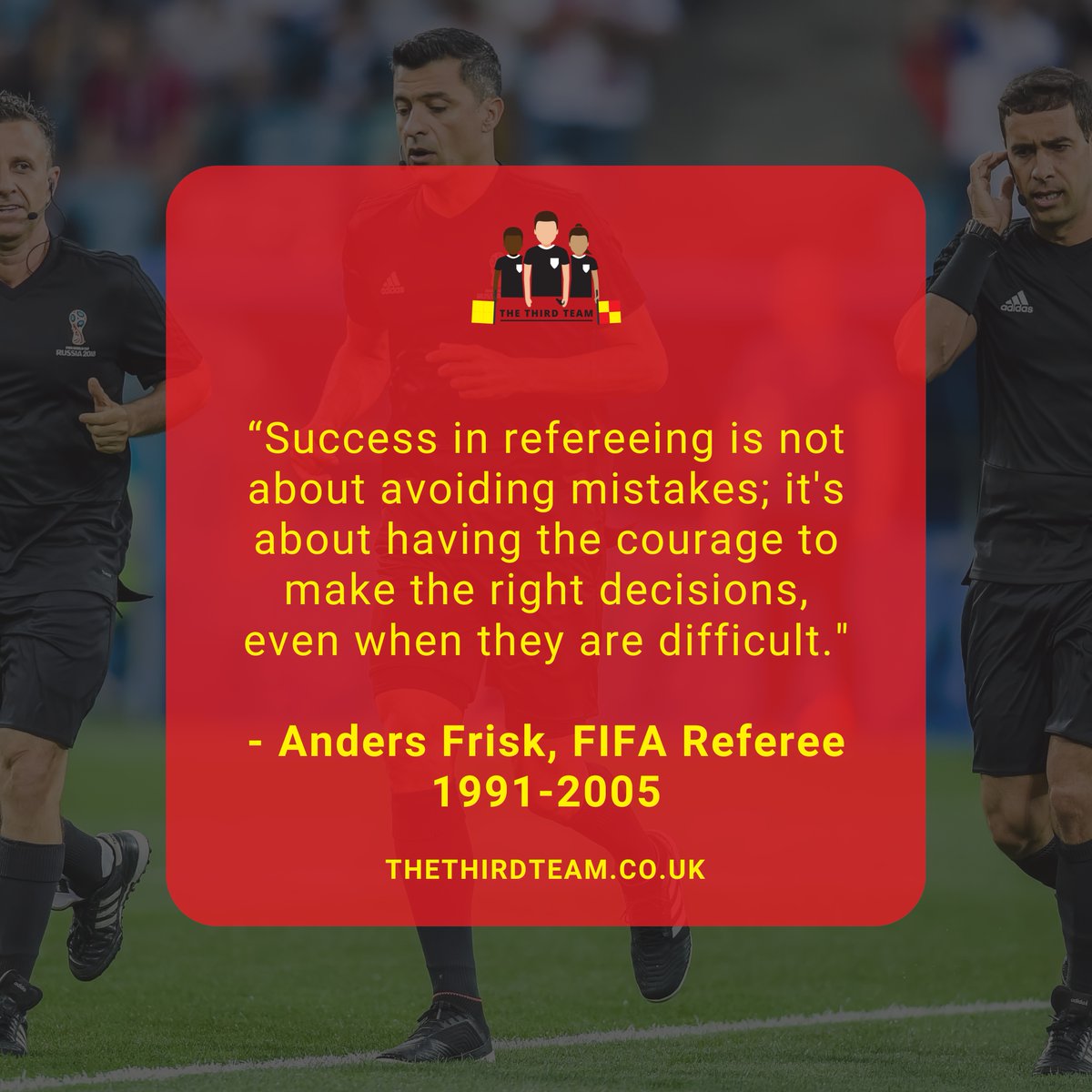 The3rdTeam's tweet photo. A reminder for referees everywhere. It's not about being perfect; it's about having the courage to stand by your decisions, especially when they are challenging.
#RefereeLife
#MentalHealthAwareness
#Wellbeing
#Education
#SoccerRef
#resilience #football #refereeteam #referee https://t.co/CcWOkyr1tX
