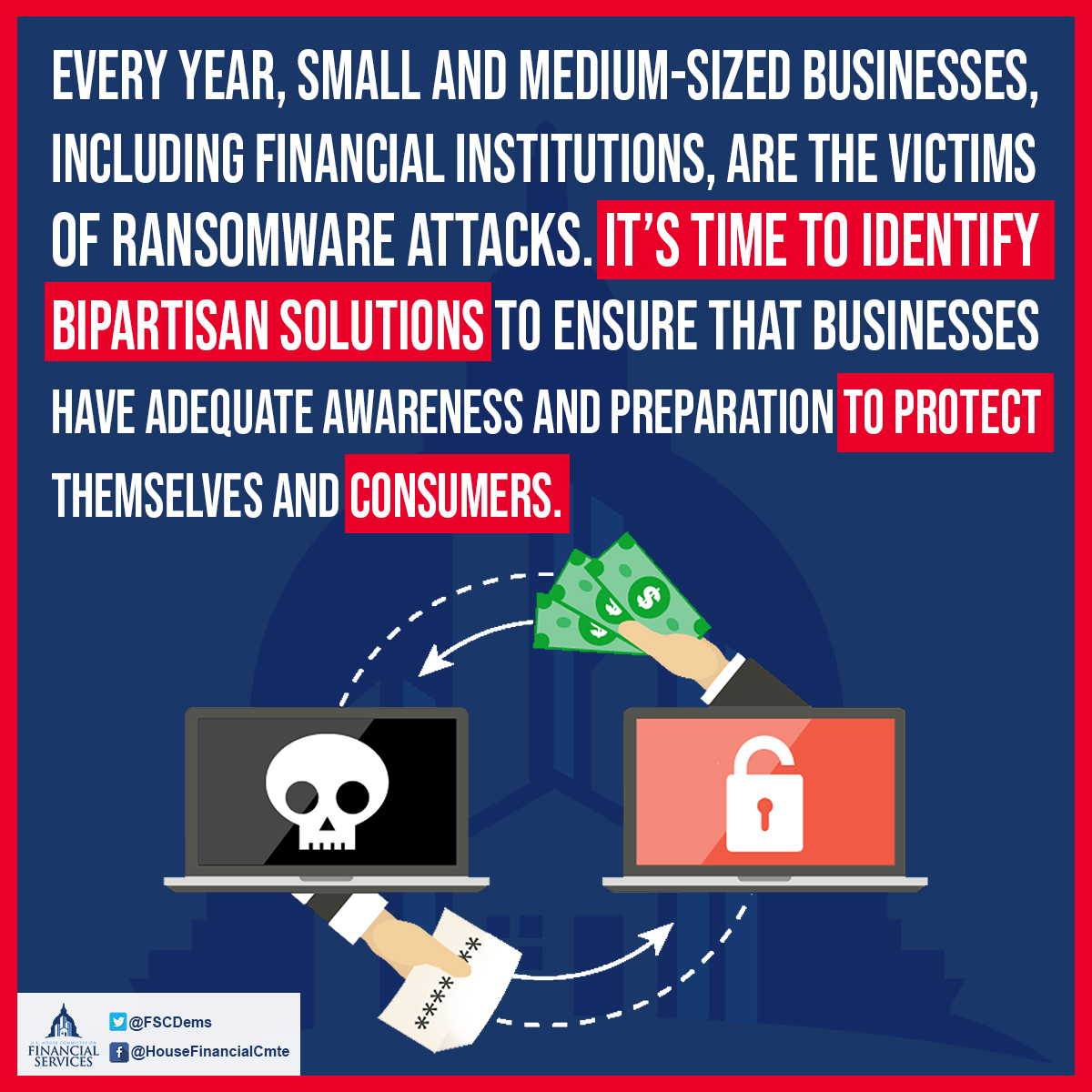 @FSCDems are coming up w/real solutions to address ransomware attacks, including @RepBillFoster’s “Strengthening Cybersecurity for the Financial Sector Act” to ensure that our financial services & housing industries are well protected against cyberattacks. 💻:…