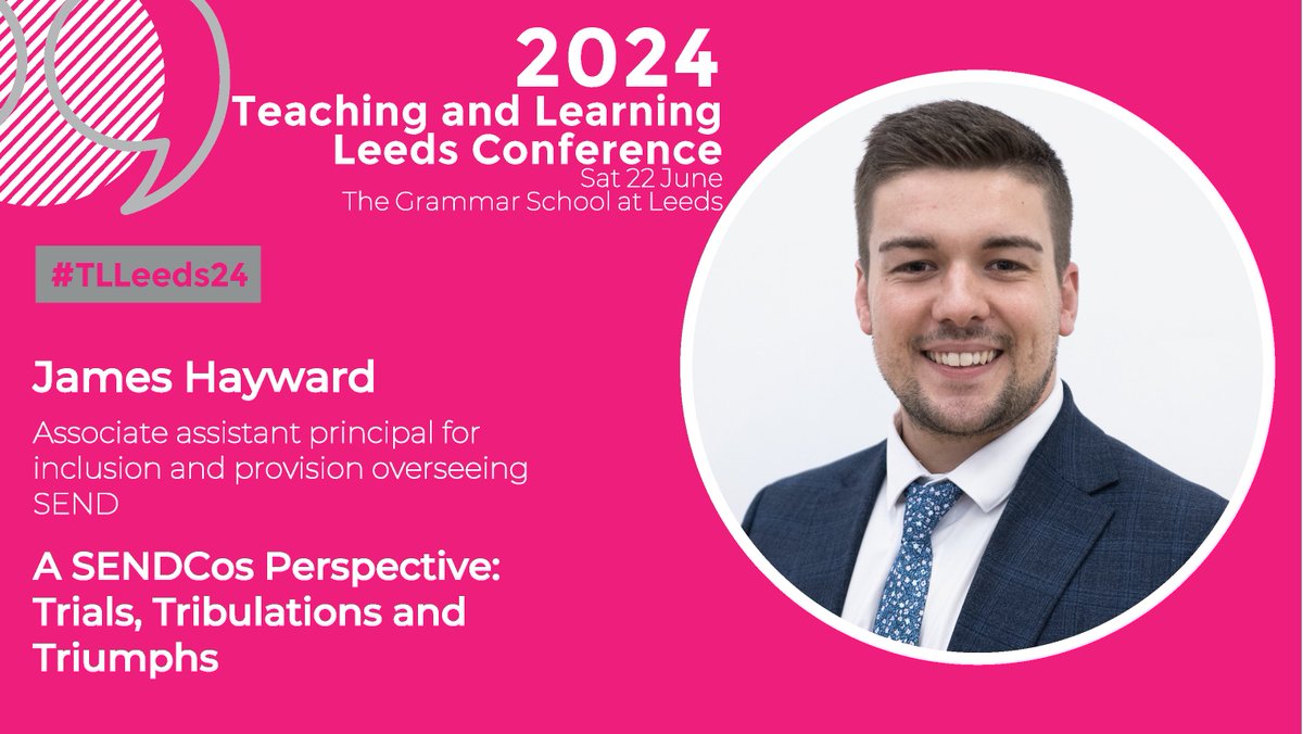Teaching and Learning Leeds Conference (@tlleedsconf) on Twitter photo Join us at #TLLeeds24 as <a href="/Mr_JHD_/">James Hayward</a> speaks about the challenges and rewards of the SENDCo role, particularly in a socio-economically deprived area. Gain insights and be ready to bring positive change to empower students of all needs and backgrounds. Book at tinyurl.com/TLL24 Join us at #TLLeeds24 as <a href="/Mr_JHD_/">James Hayward</a> speaks about the challenges and rewards of the SENDCo role, particularly in a socio-economically deprived area. Gain insights and be ready to bring positive change to empower students of all needs and backgrounds. Book at tinyurl.com/TLL24