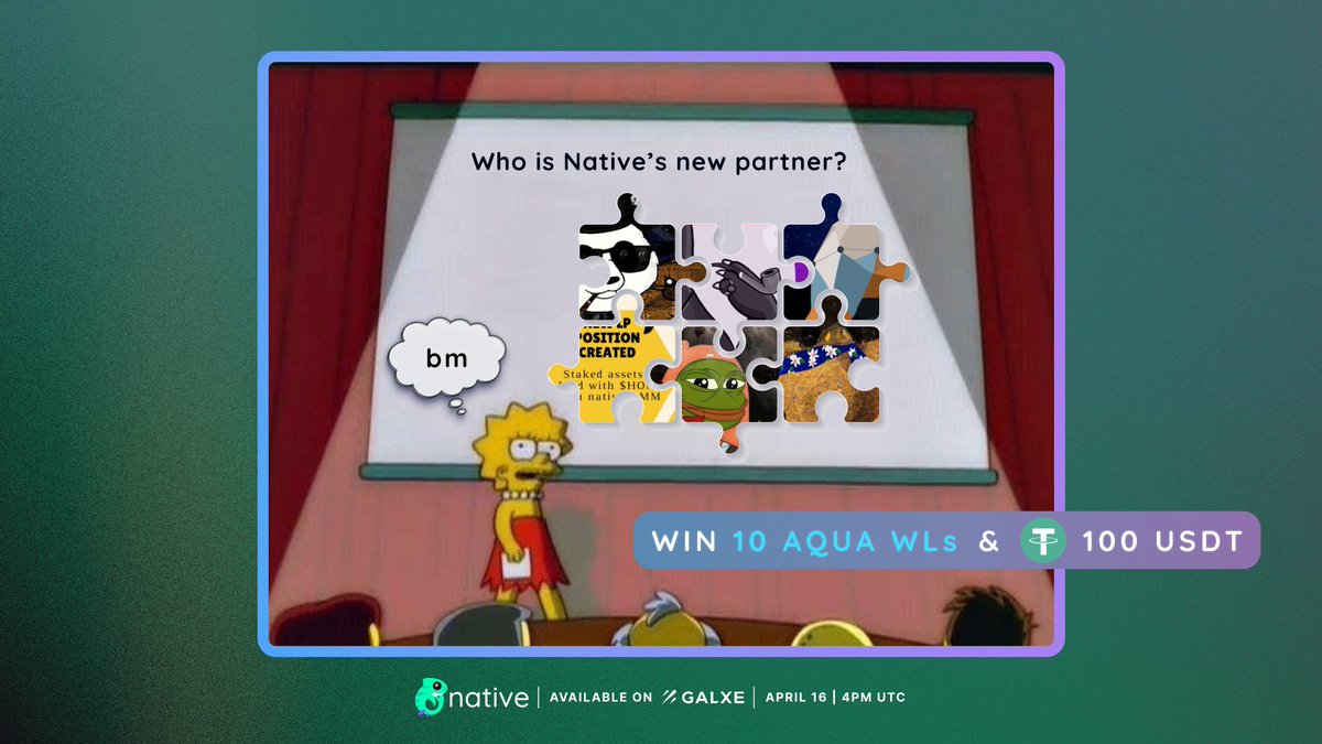 native_fi's tweet image. Calling all users in the DeFi space to join our exciting quest 🤩

Based on from this image, can you guess who's our next cosmic partner? Save the answer to win the event!

Join here: app.galxe.com/quest/nativefi…

All you have to do is solve the puzzles, complete tasks, and guess the…