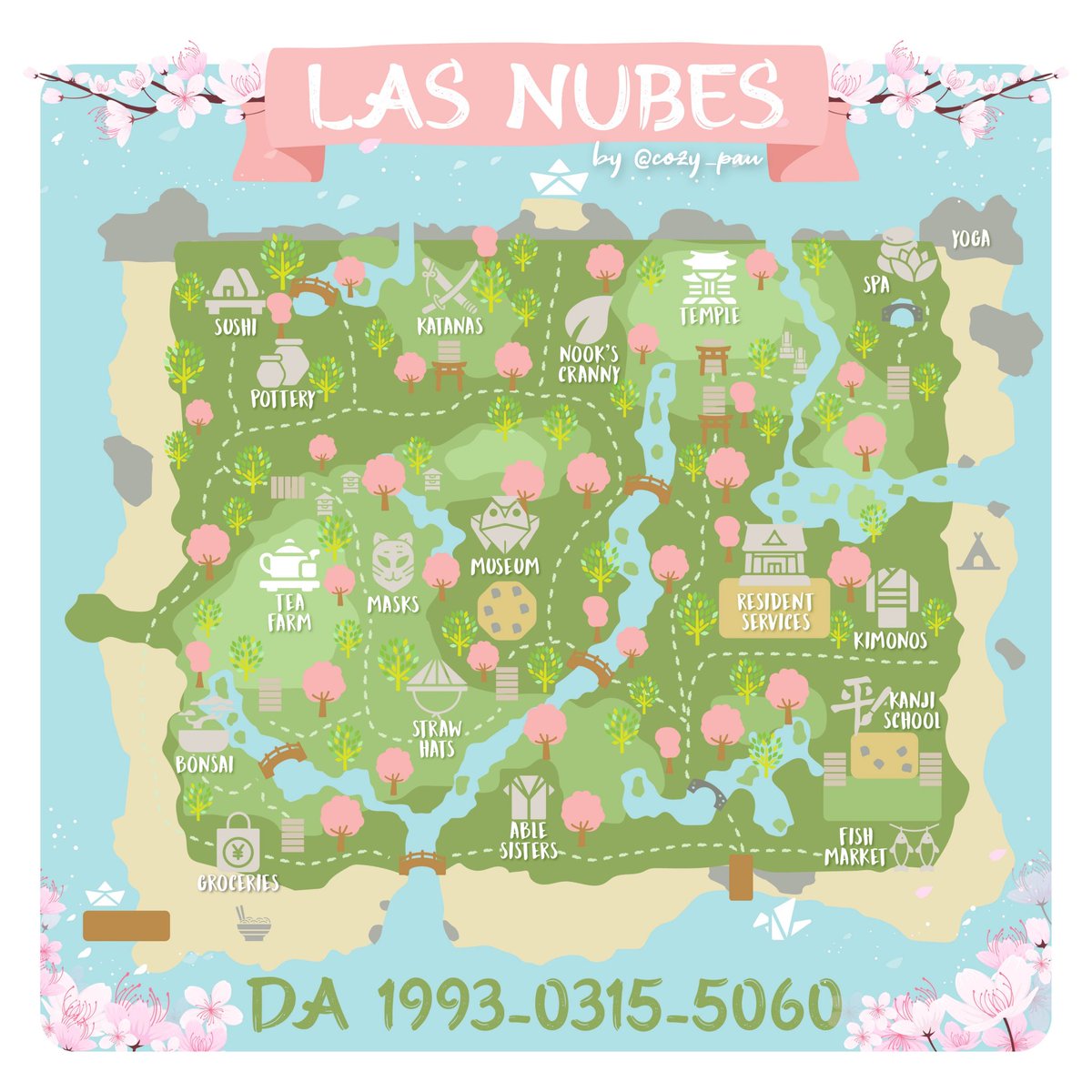 My first custom map design. 
🌿🌸☁️ Las Nubes is ready for visitors.
#ACNH #AnimalCrossing