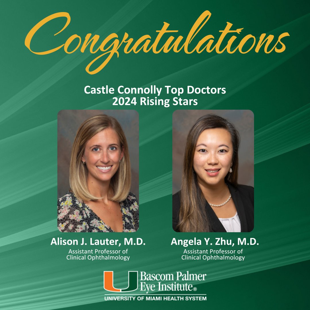 We are thrilled to share that Drs. Alison J. Lauter and Angela Y. Zhu have been named 2024 Rising Stars by @CastleConnolly Top Doctors! These early-career doctors have been recognized for their exceptional achievements and commitment to advancing the field of ophthalmology.