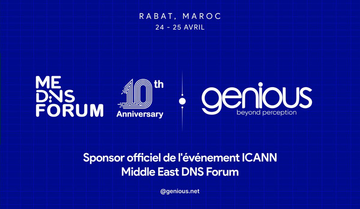 Rejoignez-nous pour des discussions passionnantes lors du panel consacré au marché du nom de domaine au Maroc durant lequel notre président directeur général prendra la parole (le 24 avril à 11h du matin) ! #ICANN #DNSForum #Genius #Technologie #Innovation