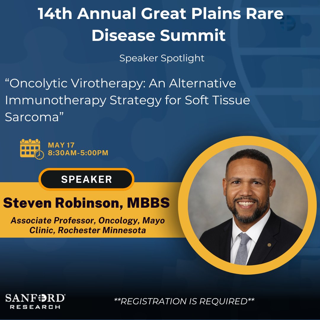 Speaker Spotlight

Dr. Steven Robinson is a medical oncologist focused on the care and improving the outcome of patients with sarcomas through standard and innovative approaches.

Register Below! 

app.smartsheet.com/b/form/0277600…
