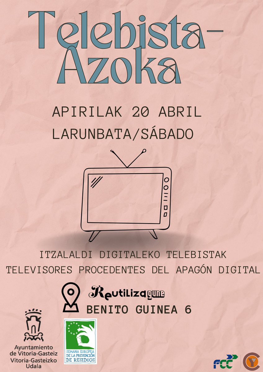 ♻️Reutilizaguneren zerbitzuak telebistak berreskuratzeko jardunaldia antolatu du larunbaterako. 🔗v-g.eus/3U31D0O ♻️El servicio del Reutilizagune organiza el sábado una jornada para la recuperación de televisores. 🔗v-g.eus/4d1d2H6 #VitoriaGasteiz #Gasteiz