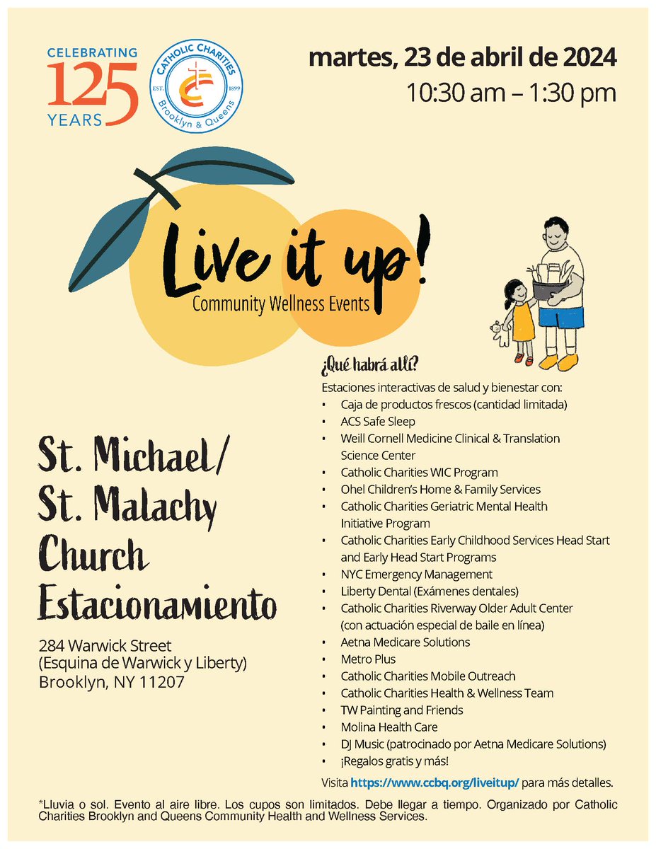 Join us for our Live It Up Health Fair on April 23rd in #Brooklyn! Get ready to boost your #health and #wellness. Check out our flyers for details. 👟 🍎 💪

#CCBQ #BetheSolution #Community #CommunityOutreach #HealthFair #NYC #Fitfam